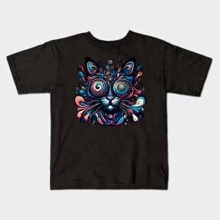 Abstract Psychedelic Cat Kids T-Shirt